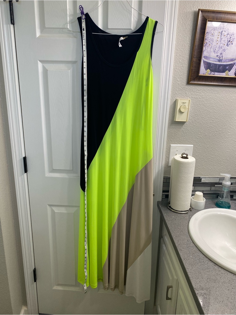 Calvin Klein Neon Lime, Black & Taupe Colorblock Maxi Dress